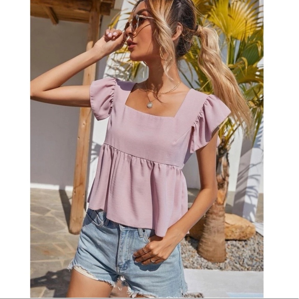 Shein Solid Ruffle Hem Top